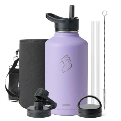 Buzio Trio Series Water Bottle with 3 Lids and Sleev 1.9L - Purple